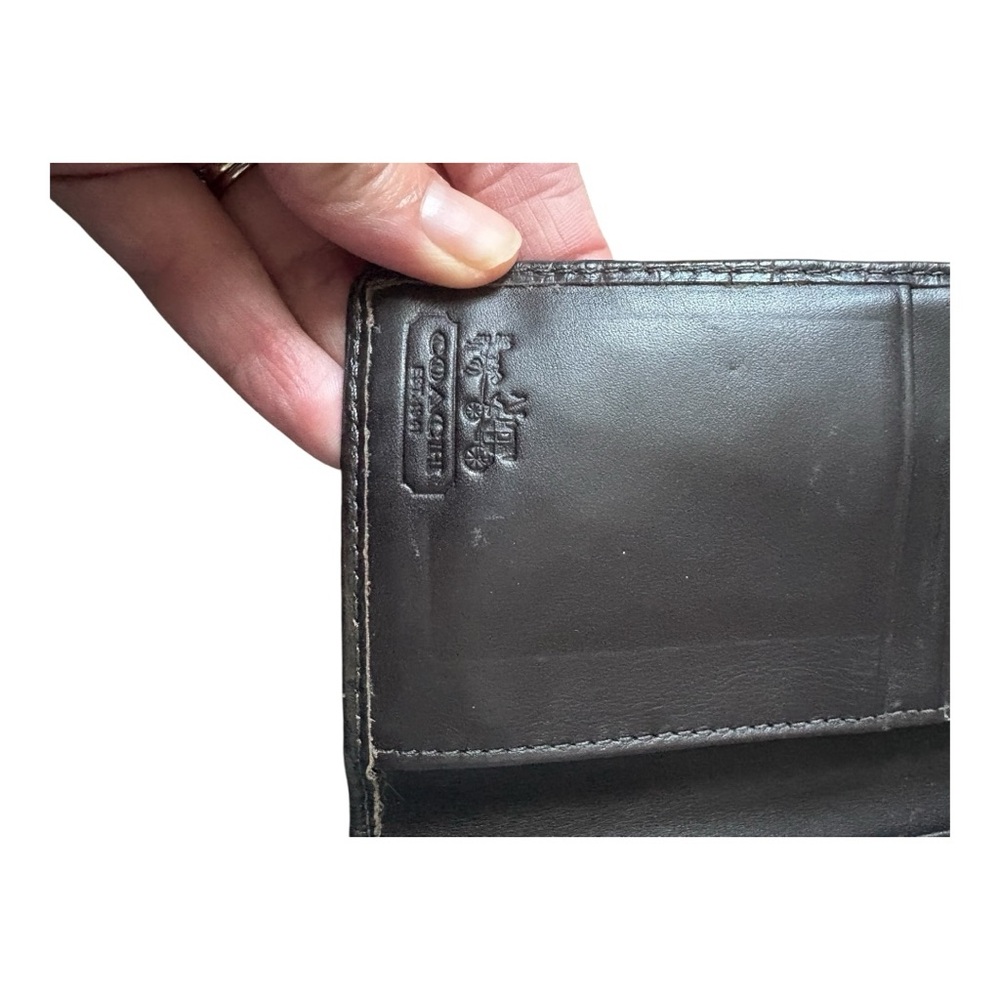 Coach Signature Canvas Wallet with  Chocolate Brown Leather Trim Snap Closure - Picture 7 of 12